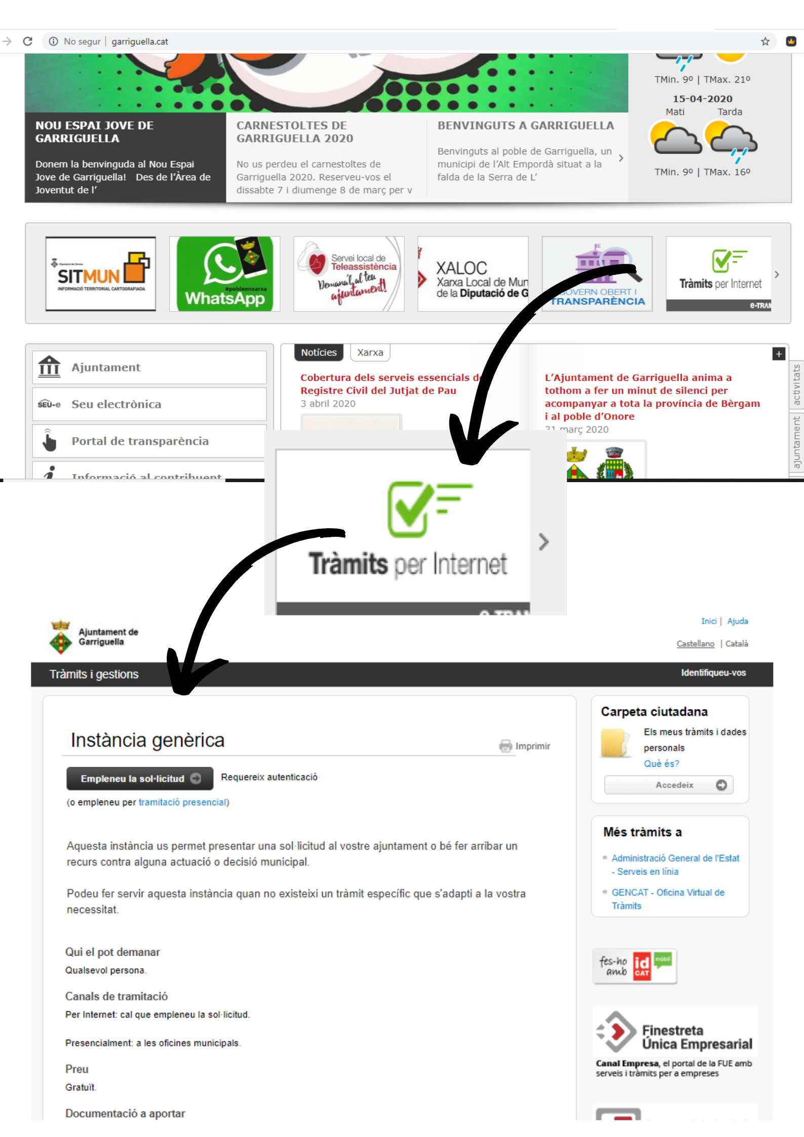 info web tràmits per internet etram